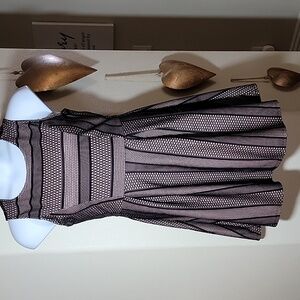 Monteau Sleeveless Overlay Fit and Flare A-Line Pleated Dress Black/Beige sz XL